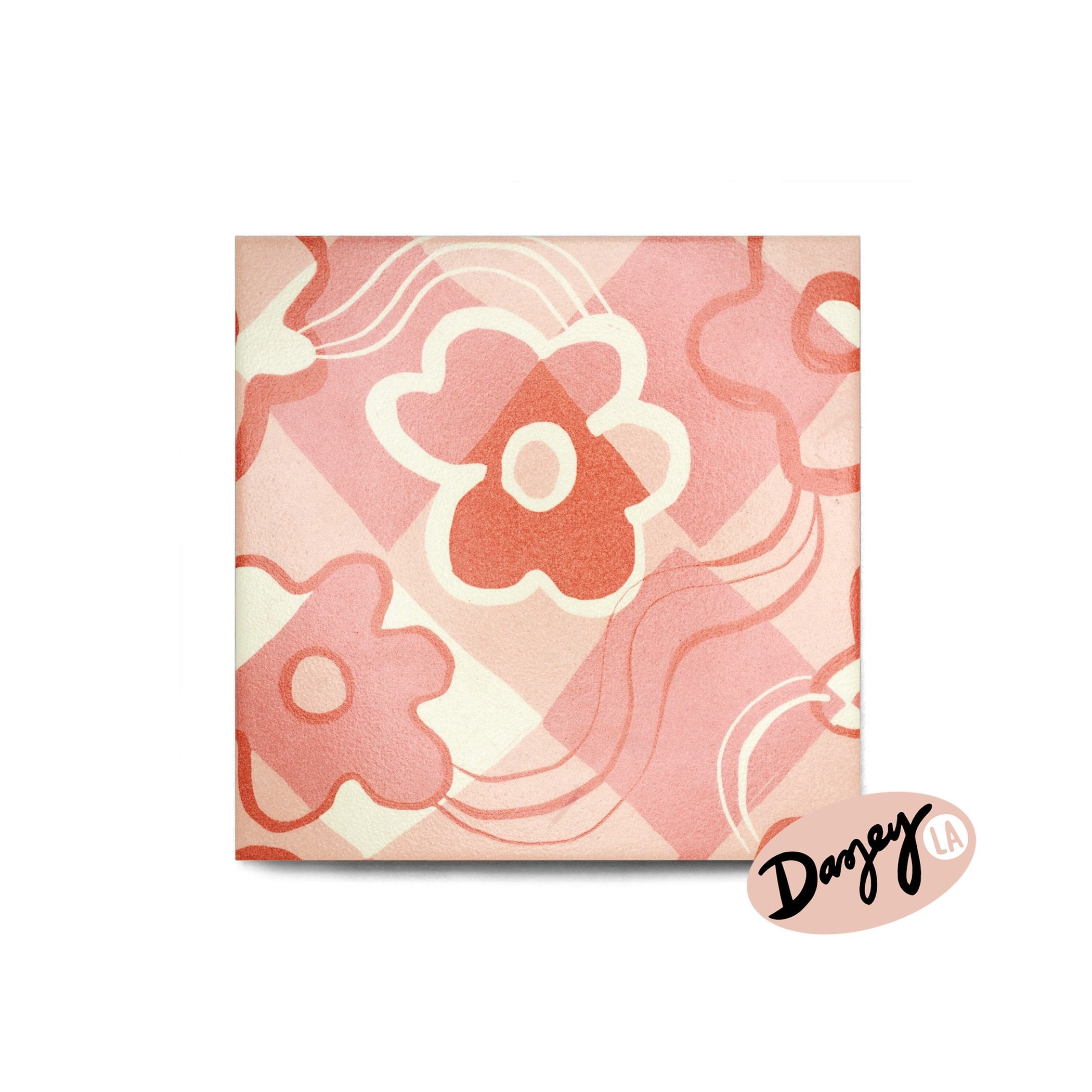 Check Floral ceramic tile by Dazey LA, Bold checkered floral tile – handmade in the USA, Check Floral – retro ceramic backsplash tile