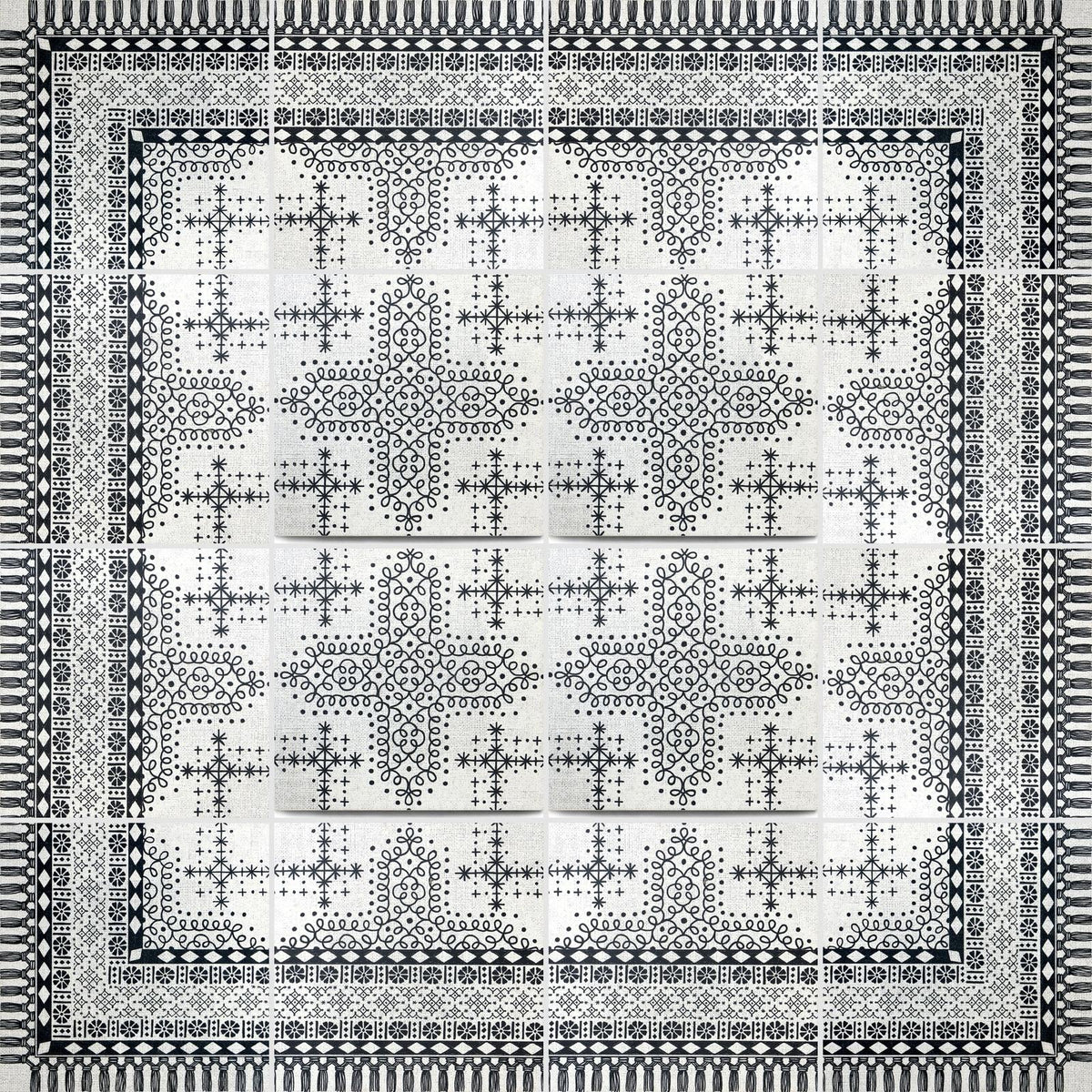 Reina | Pomegranate in Ink, Fringed Rug pattern