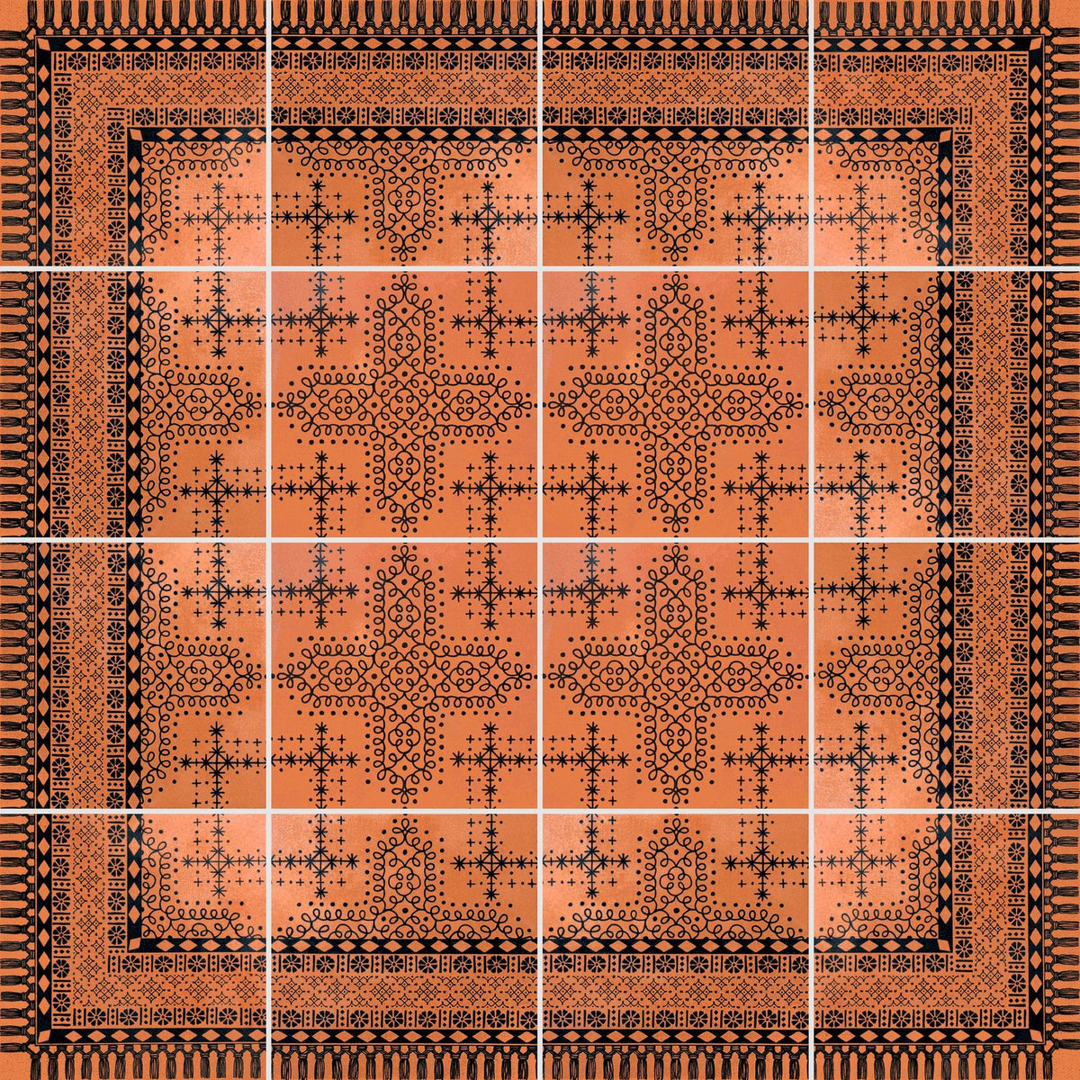 Reina | Pomegranate in Rampart Rust, Fringed Rug pattern