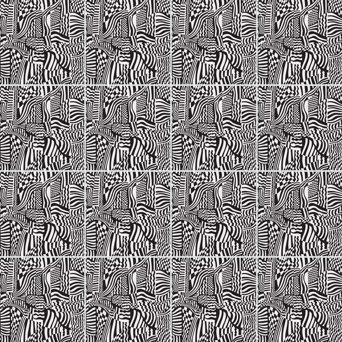 Wiggles & Waves in Wiggles Black & White, Straight Repeat pattern